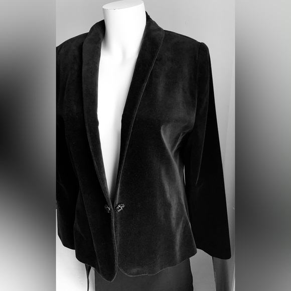 Black thick cotton velvet blazer single button tuxedo shawl collar high neck 12 - Picture 8 of 16